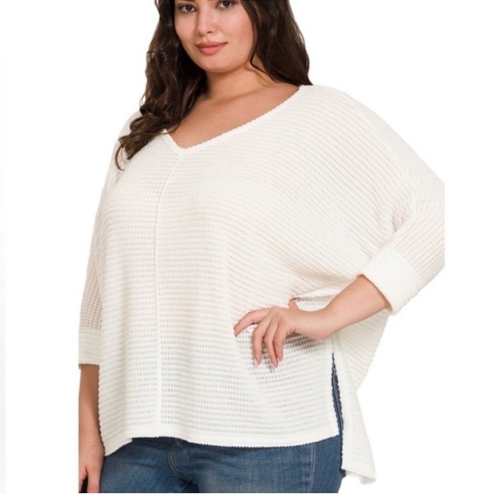 Zenana Plus Size Waffle Knit Sweater